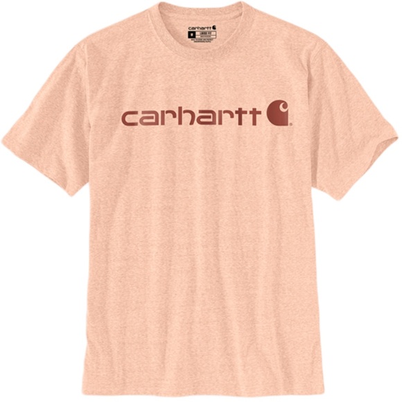 NWOT CARHARTT LOOSE FIT HEAVYWEIGHT SHORT SLEEVE LOGO TSHIRT SZ Med Pale Apricot - Picture 2 of 9